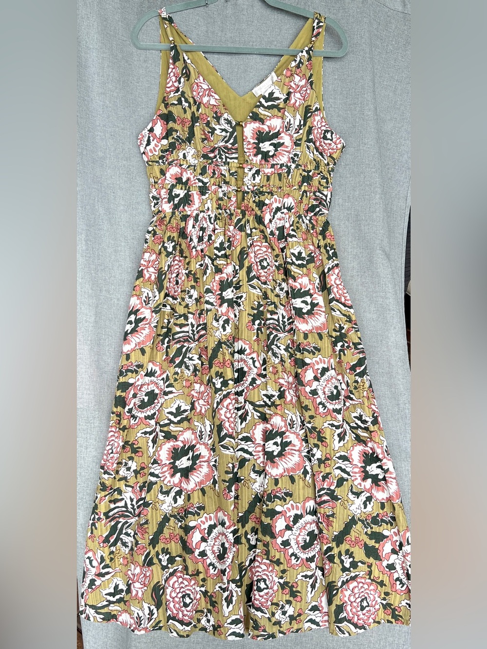 Caroline Constas Midi floral sundress olive dark green pink white size L - Picture 6 of 15